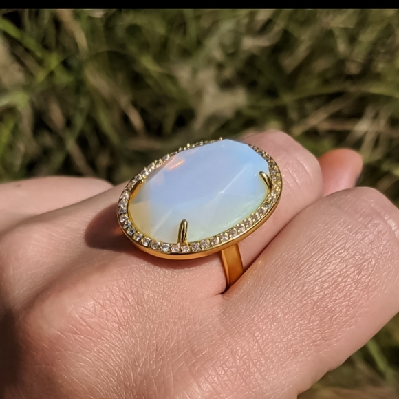 14k Gold Opal Gemstone Adjustable Statement Ring Plated in 14k Gold - Picture 13 of 16